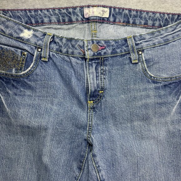 VTG Y2K Twenty X Houston Jeans Embroidered Floral Distressed Bootcut Lowest Rise - Picture 7 of 15